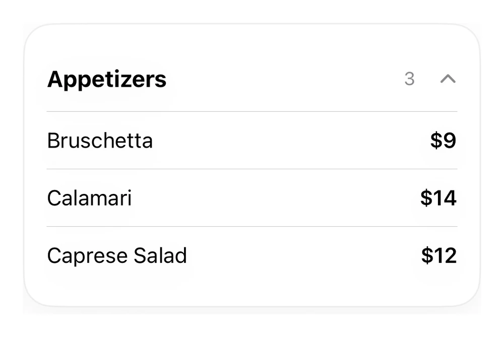 Menu Section preview
