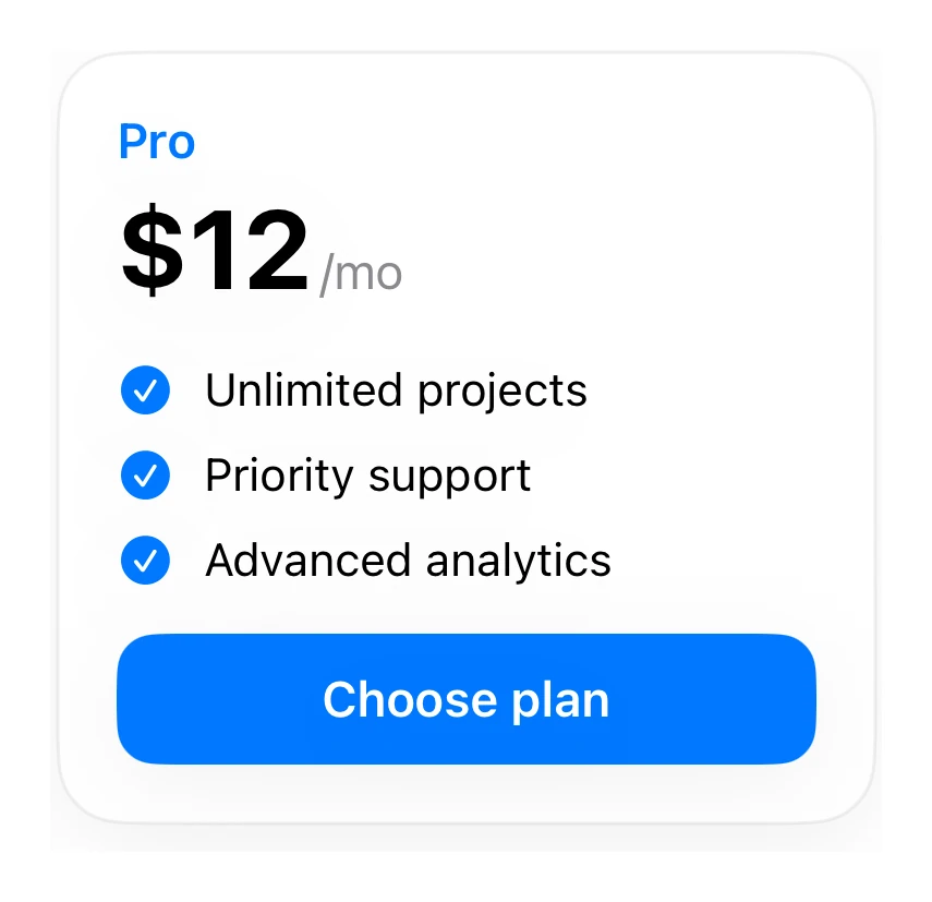 Pricing Card preview