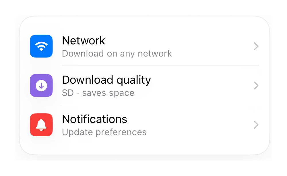 Settings Rows preview
