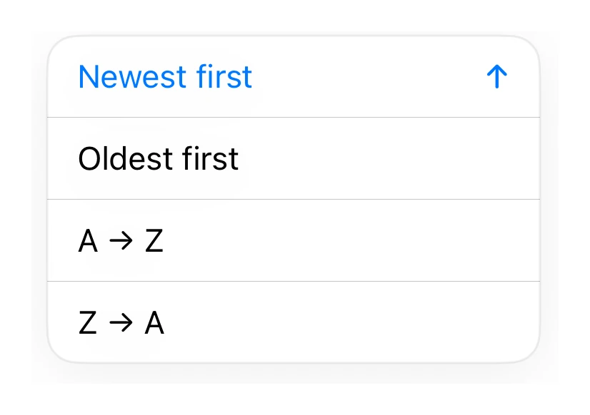 Sort Menu preview