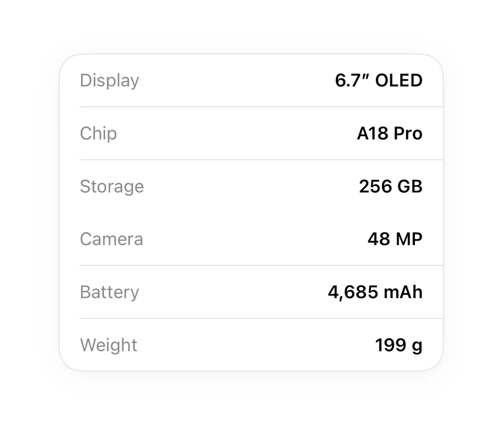 Spec Sheet preview